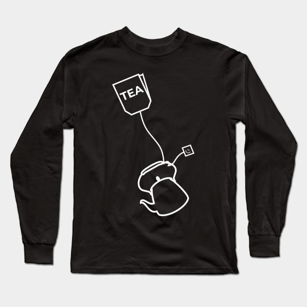 Tea bag and kettle (white print) Long Sleeve T-Shirt by aceofspace